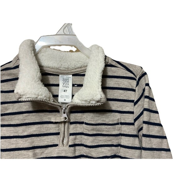 Boys Long Sleeve Pullover Size 4T Sherpa Collar Quarter-Zip Striped Cat & Jack - Picture 2 of 5
